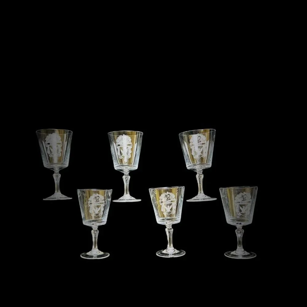 Bleikristall Leaded Crystal Vintage Coat of Arms 6 Ramsey Clan Etched Glasses - Picture 8 of 11
